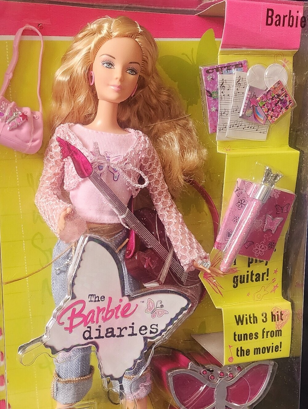 Rare Vintage 2005 Barbie Diaries I Play Guitar Doll By Mattel New In Box.